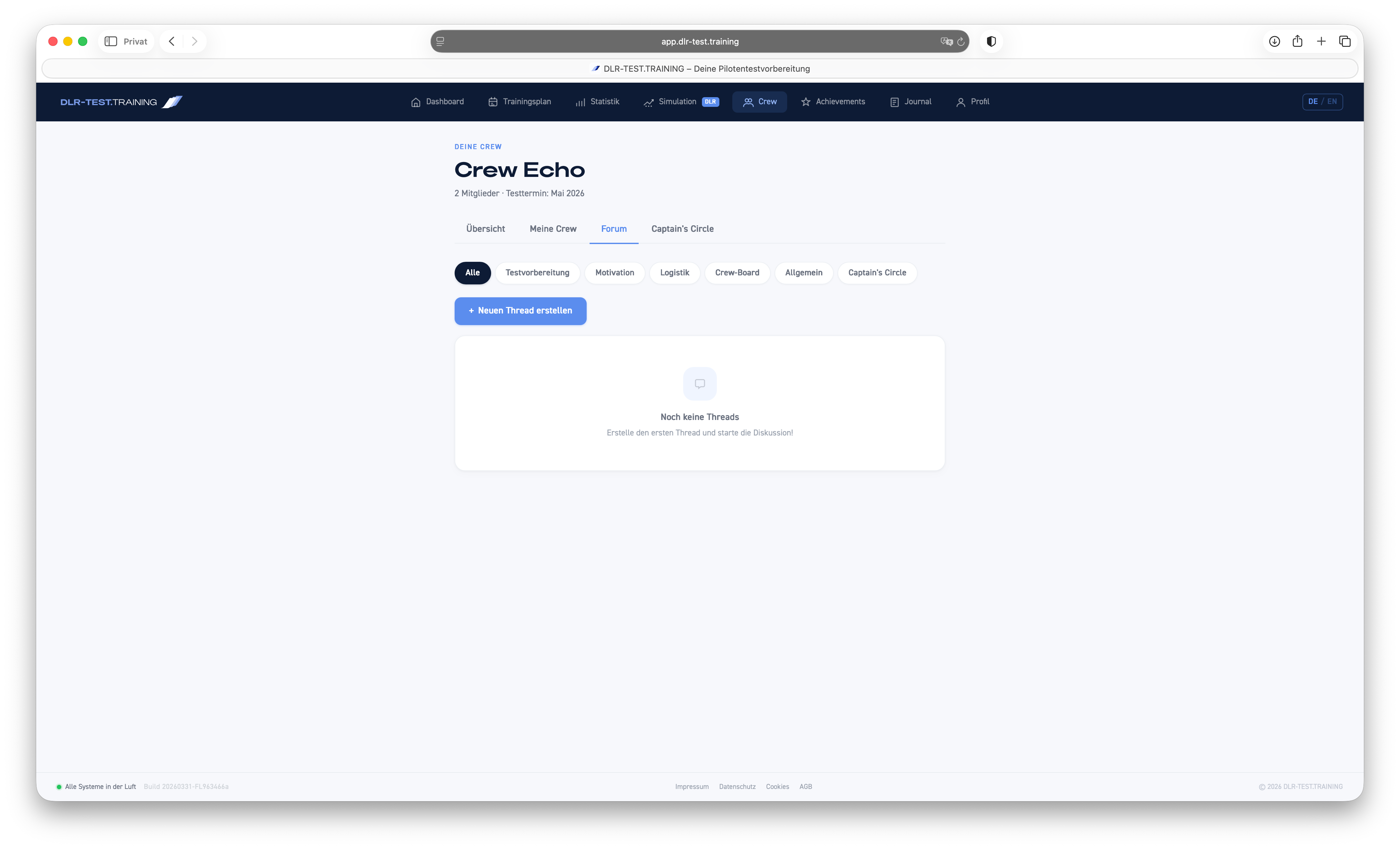 DLR-TEST.TRAINING Crew-Forum — Erfahrungsaustausch zur DLR-Test Vorbereitung