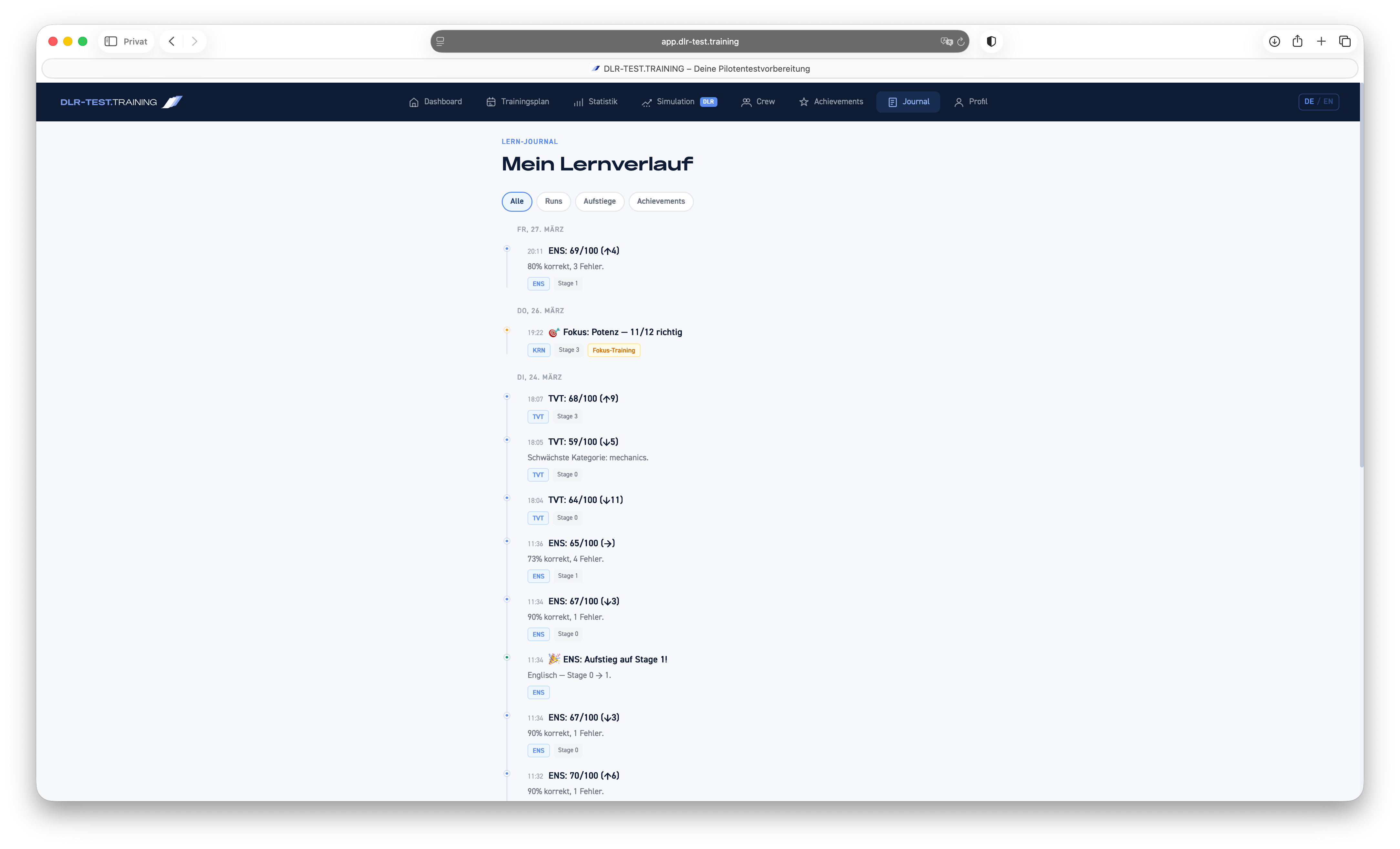 DLR-TEST.TRAINING Trainings-Journal — Lerntagebuch für die DLR-Test Vorbereitung
