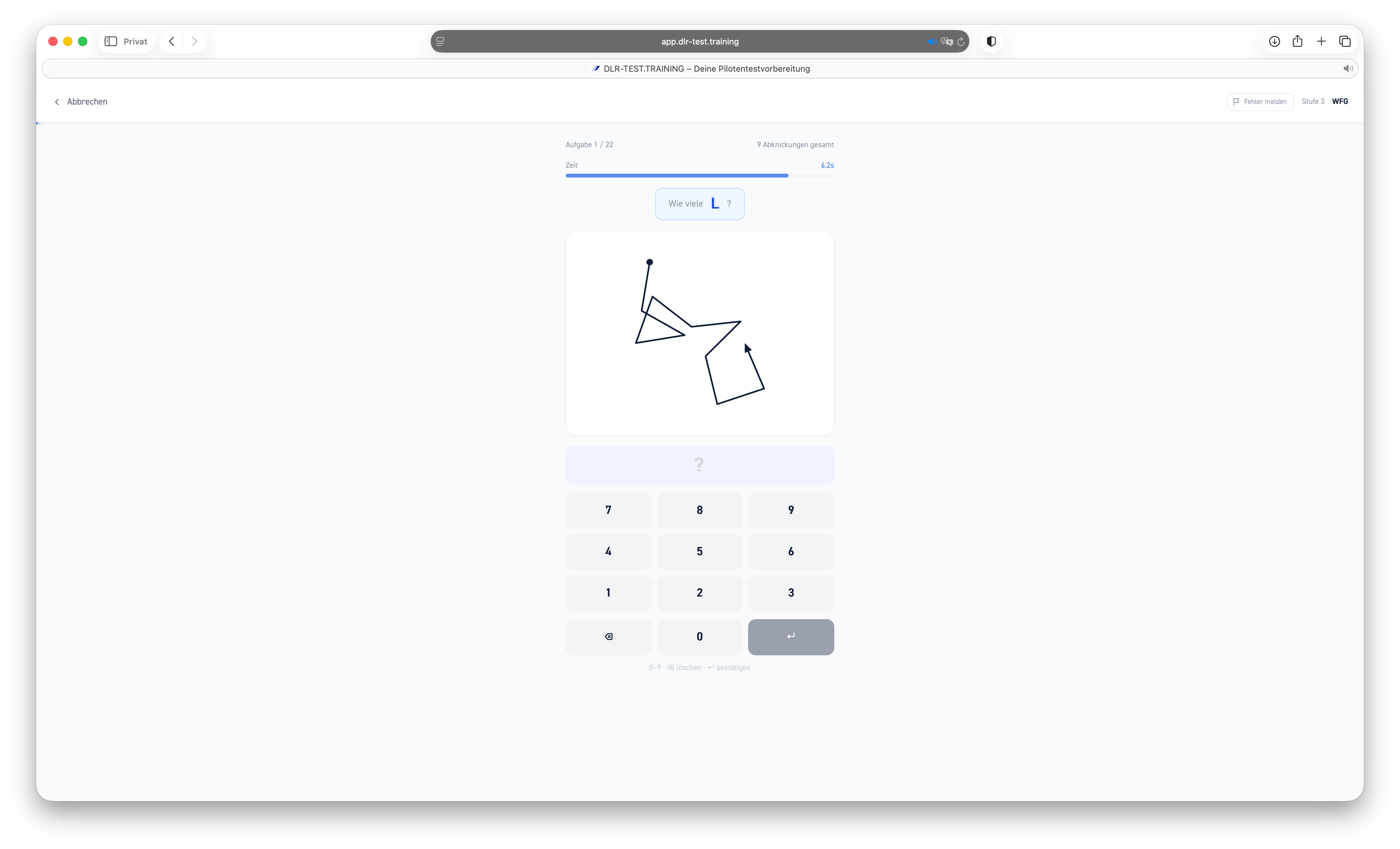 Wegfigurentest (WFG) im DLR-Test — Screenshot der Trainingsaufgabe — Aufgabenansicht